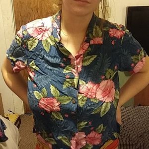 Caribbean Joe Hawaiian Wood Button Down Vintage